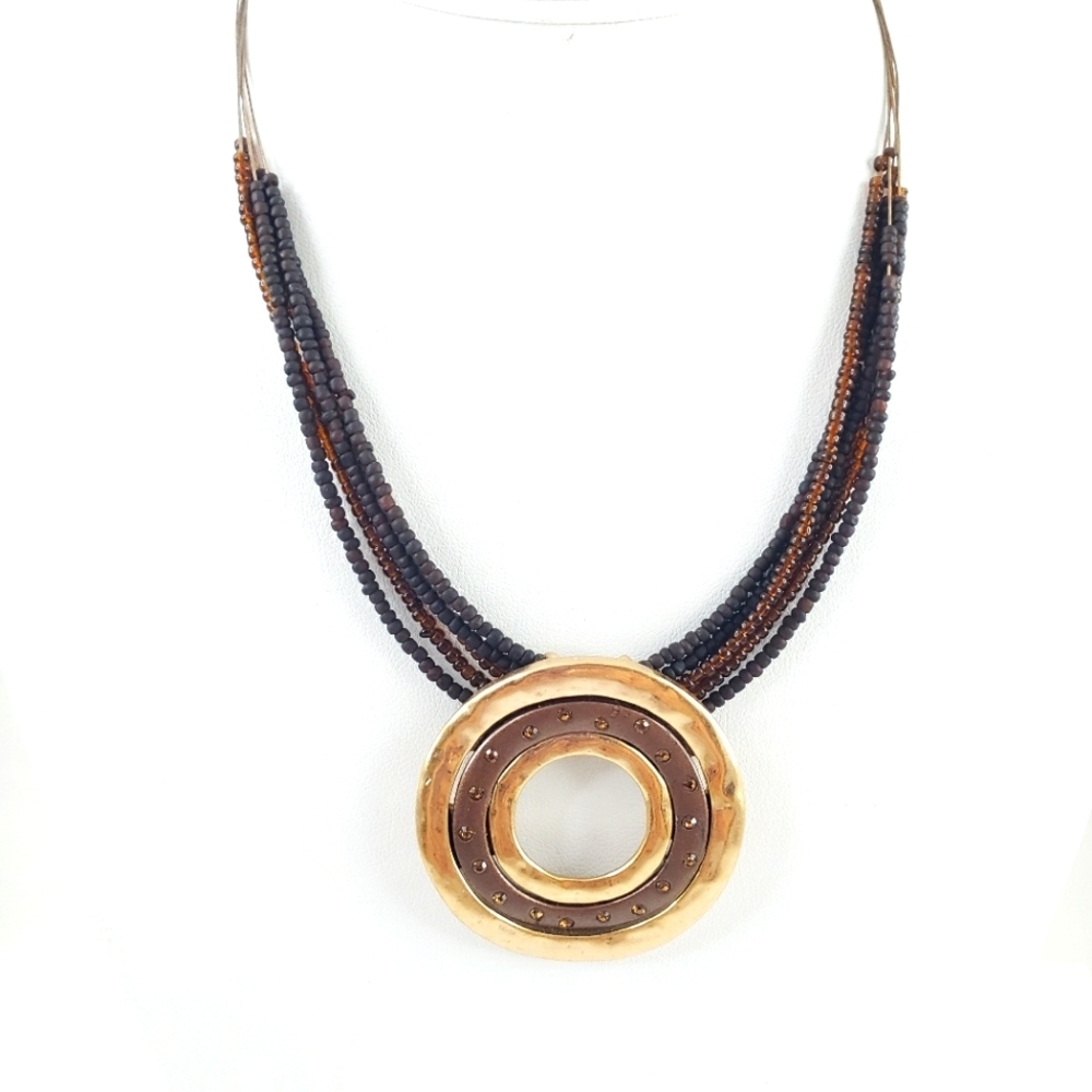 Vintage Chico's chunky pendant necklace earth tones multi strand